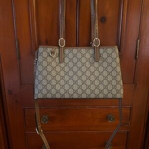 Gucci Beige and Brown Monogram Shoulder Bag